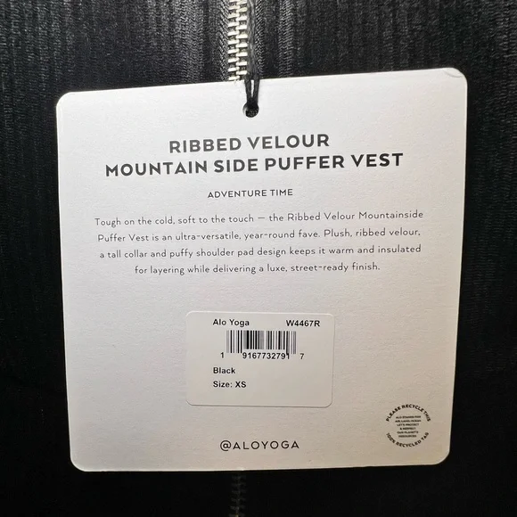 ALO Yoga Black Corduroy Puffer Vest - Picture 3 of 6